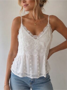 White Lace Overlay Cami Top Small Boho Romantic Cottagecore Fairy Whimsical